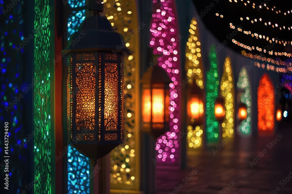 Obraz premium Ramadan lights. AI generated illustration.