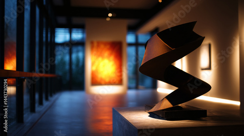 Spiral sculpture as modern artistic centerpiece in gallery.