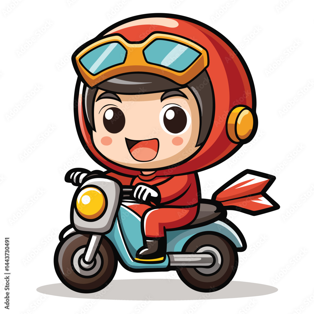 Fototapeta premium Cute cartoon character riding a scooter (4)