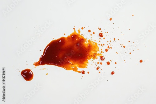 Spilled brown sauce on white background