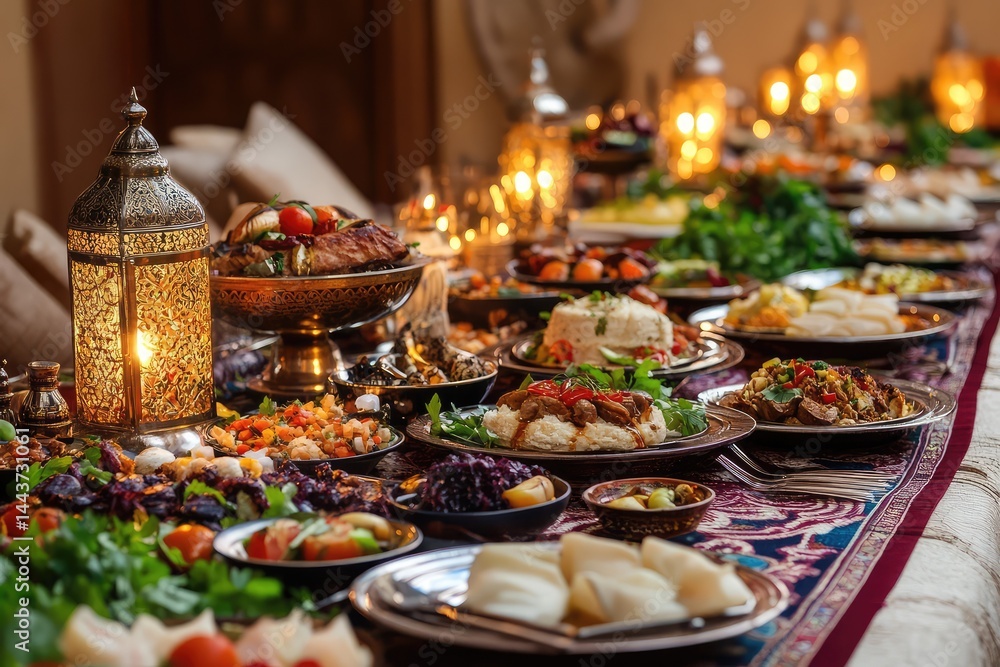 Ramadan tables. AI generated illustration. Ramadan tables. AI generated illustration.