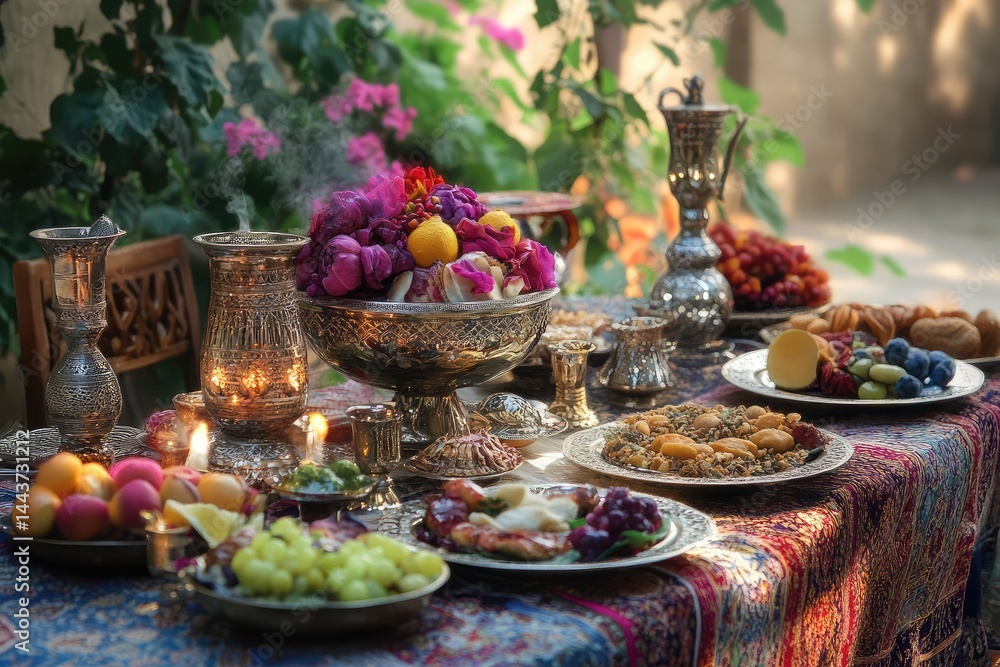 Fototapeta premium Ramadan tables. AI generated illustration.