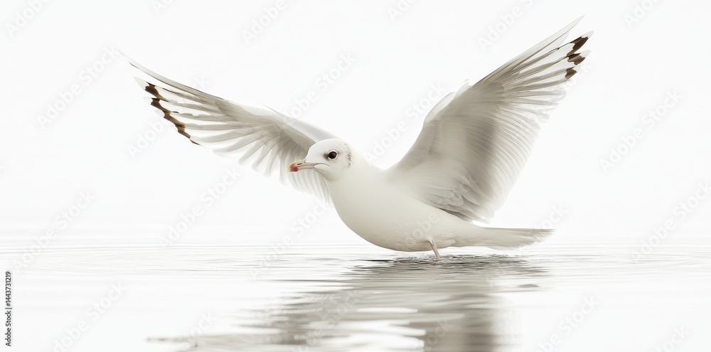 Fototapeta premium The bird glides effortlessly across the peaceful water during the early morning light