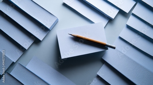 Blank white textured paper sheets with pencil on a creative workspace background