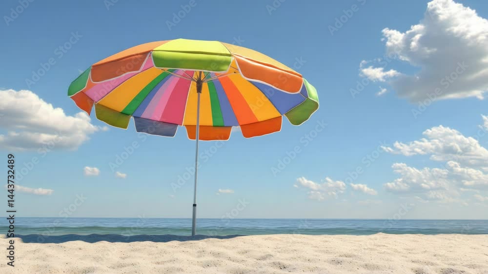 A colorful umbrella on a sunny day at the beach, perfect for a beach party or outdoor event A colorful umbrella on a sunny day at the beach, perfect for a beach party or outdoor event