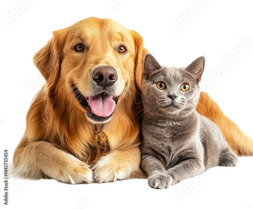Playful dogs and cats together at home pet isolated on transparent background