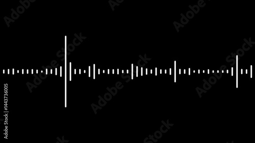 Sound wave isolated on black background. Music sound wave or audio waveform. Audio spectrum. Sound waves meter. White audio waveform, Audio Spectrum. Audio Visualizer. Soundwave effect