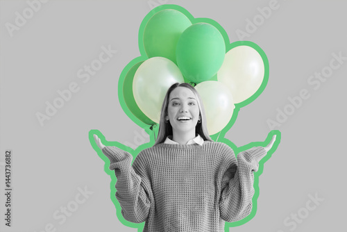 Young woman with balloons o...