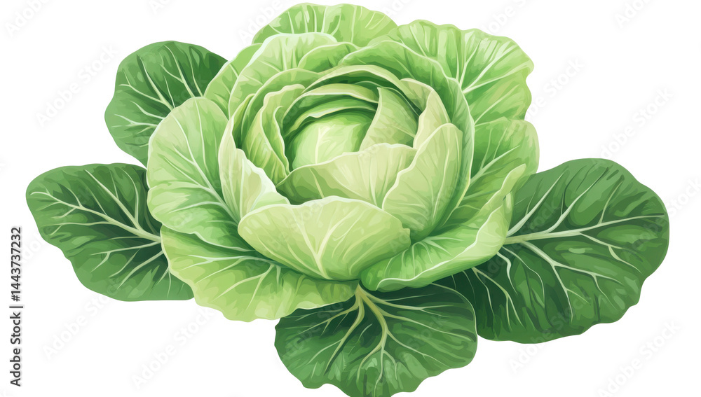 Fototapeta premium Vibrant green cabbage head with textured leaves perfect for healthy eating concepts
