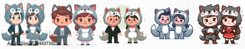 vector of a couple wearing wolf costumes