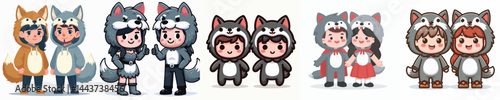 vector of a couple wearing wolf costumes
