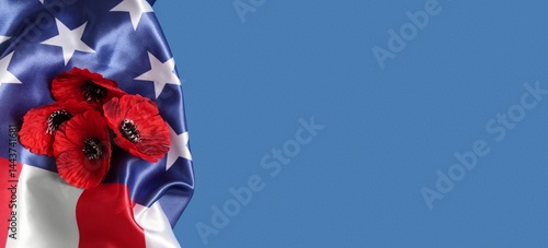 Flag of USA and poppy flowe...