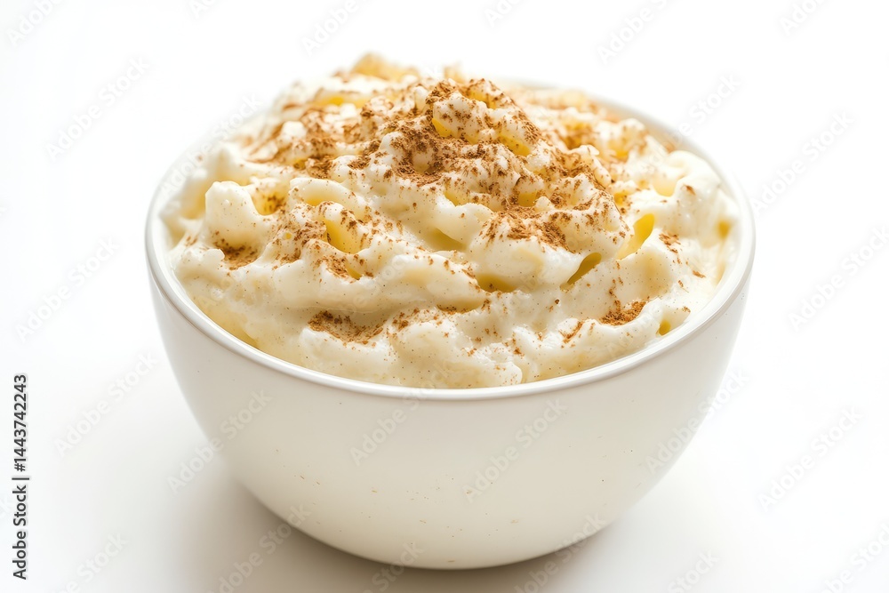 Rice pudding, isolated on a plate. AI generated illustration. Rice pudding, isolated on a plate. AI generated illustration.
