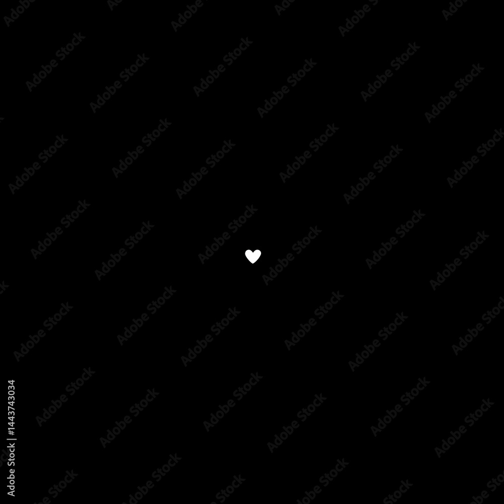 Tiny white heart on black background; design element for love, Valentine's Day, or minimalist art Tiny white heart on black background; design element for love, Valentine's Day, or minimalist art