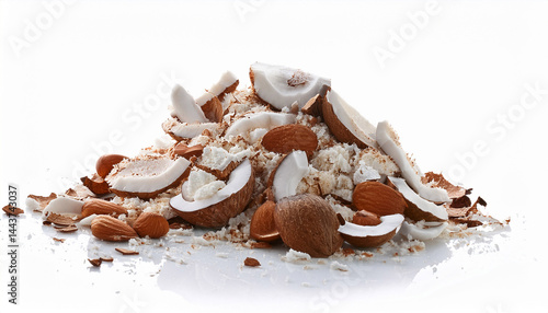 crushed cocnut isolated on white background
