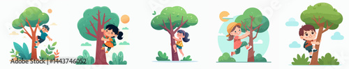 set vector kid climbing tree