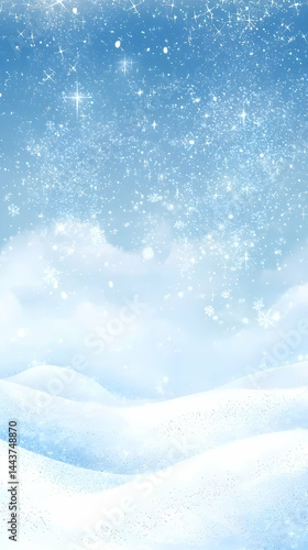 Snowy landscape, winter wonderland, falling snow, serene hills, ideal for holiday cards