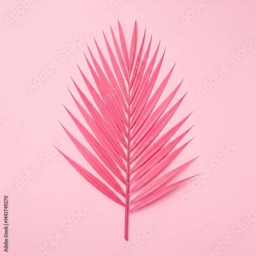 pink palm leaf and branch on pink background