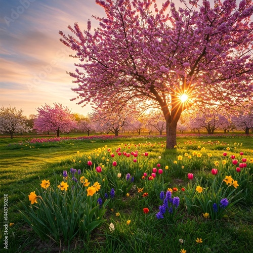 sunset in a scenic field