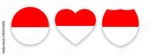 Free Download Indonesia national flag in a shape of circle, heart and shield isolated on white. Illustration - GFXLoad