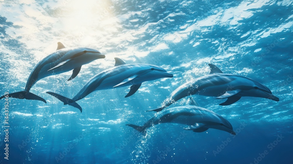 Naklejka premium Aerial View Dolphins in the Ocean.