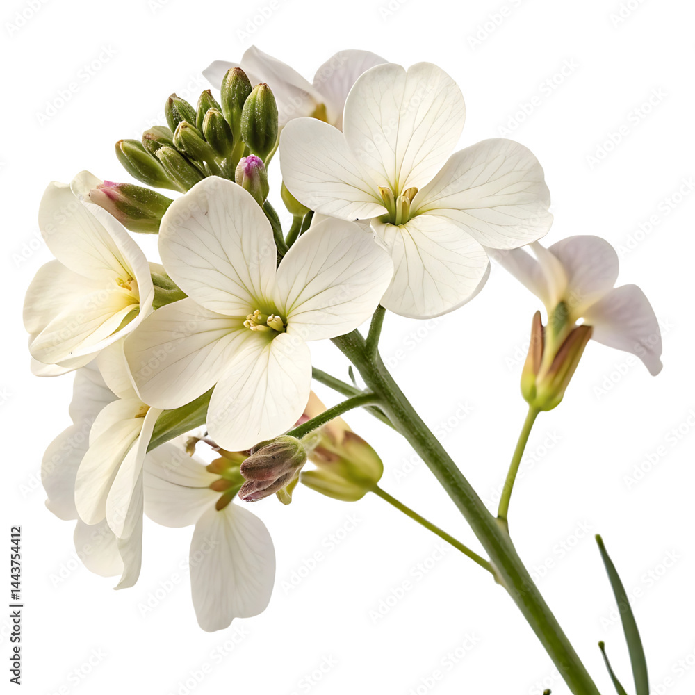 Fototapeta premium wallflower flower in Transparent Background White Flowers on a Stem Against Transparent Background