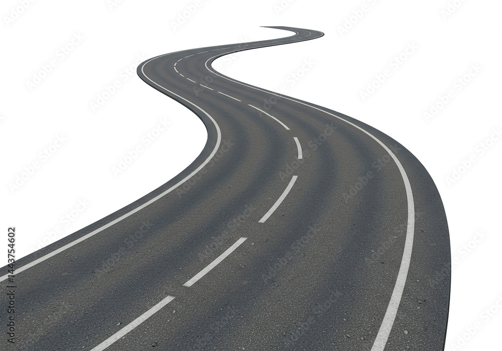 Fototapeta premium asphalt road, curve highway, 3d illustration., isolated on a white background