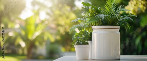 Potted plants green leaves white pots natural light flora outdoors table decor gardening