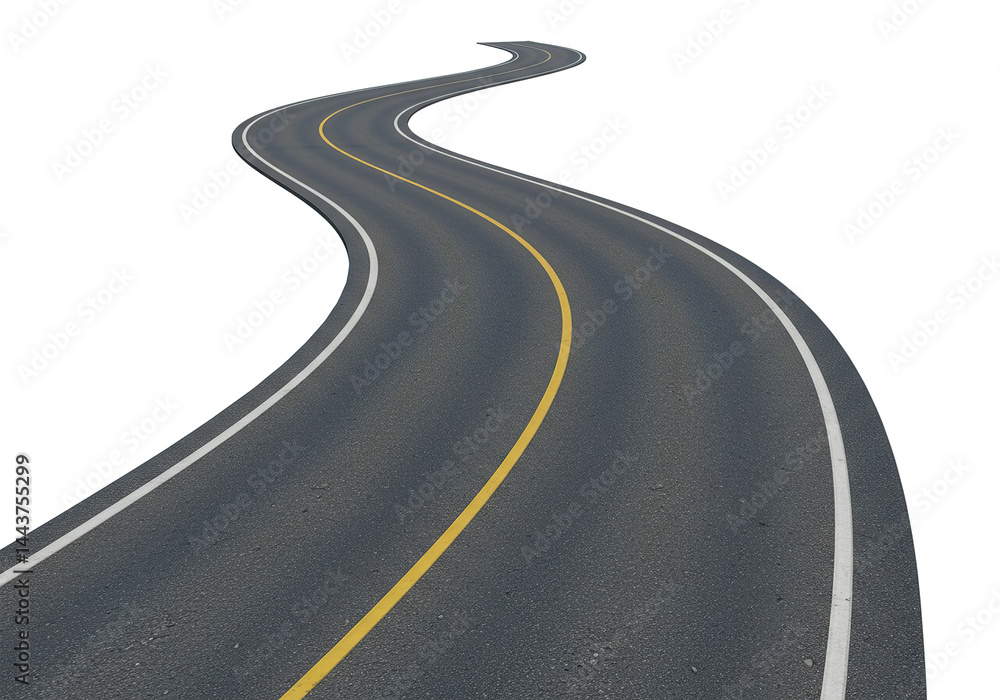 Obraz premium asphalt road, curve highway, 3d illustration., isolated on a white background