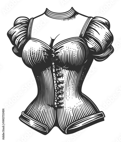 Vintage Hand Drawn Engraving of a Bustier Corset Illustration