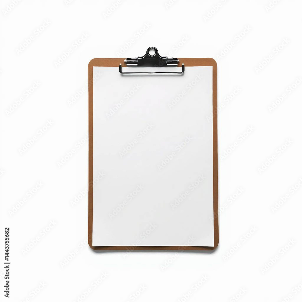 Surreal Image of Brown Clipboard with Blank Paper on White Background in Realistic Style
Surreal Image of Brown Clipboard with Blank Paper on White Background in Realistic Style