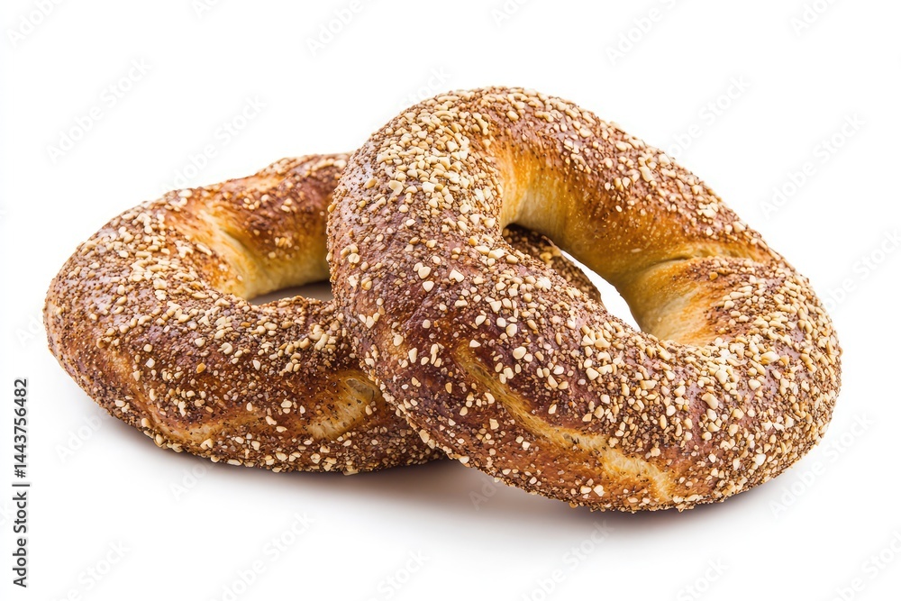 Simit, white background. AI generated illustration. Simit, white background. AI generated illustration.