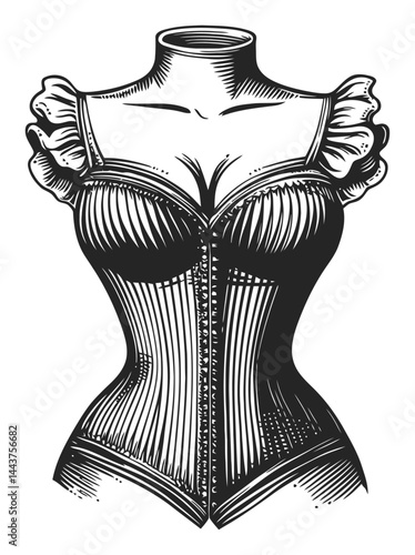 Hand-Drawn Engraving Illustration of Vintage Corset Design