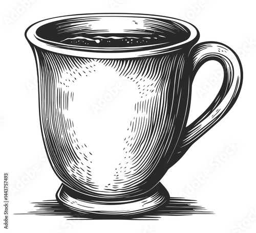 Hand Drawn Engraving of a Simple Coffee Mug Illustration