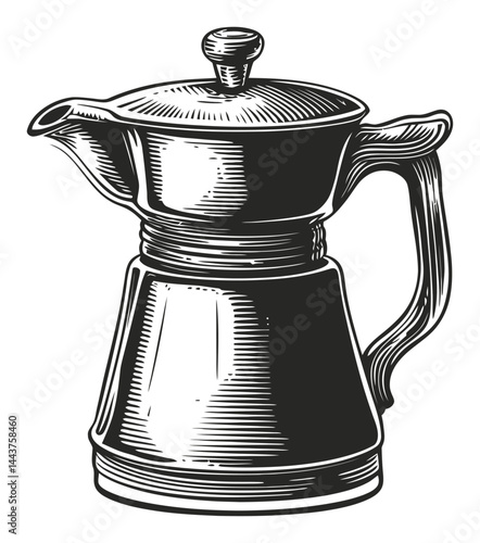 Hand-Drawn Engraving of a Classic Coffee Pot Illustration