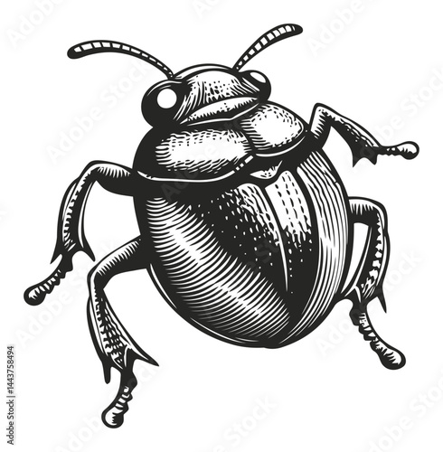 Detailed Hand-Drawn Engraving of a Beetle in Classic Illustration Style