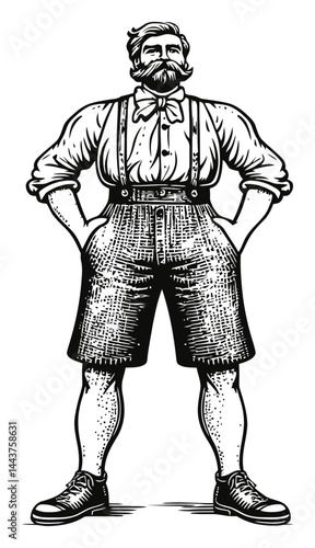 Vintage Hand-Drawn Engraving of a Stylish Man with Mustache