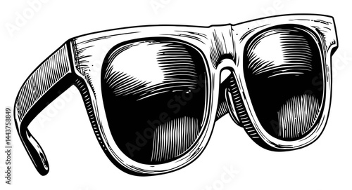 Detailed Hand-Drawn Engraving of Stylish Sunglasses Design
