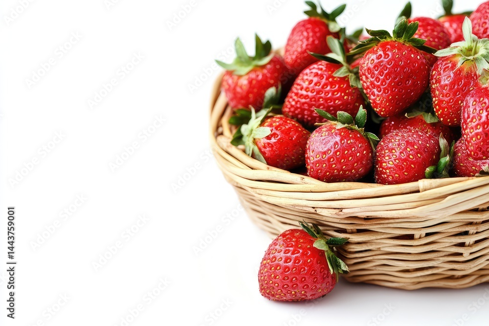 Strawberries in basket, white background. AI generated illustration. Strawberries in basket, white background. AI generated illustration.