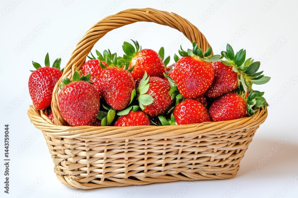 Strawberries in basket, white background. AI generated illustration. Strawberries in basket, white background. AI generated illustration.