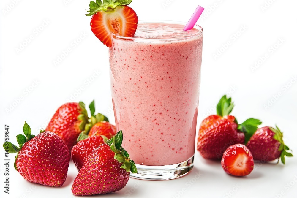 Strawberry smoothie, white background. AI generated illustration. Strawberry smoothie, white background. AI generated illustration.