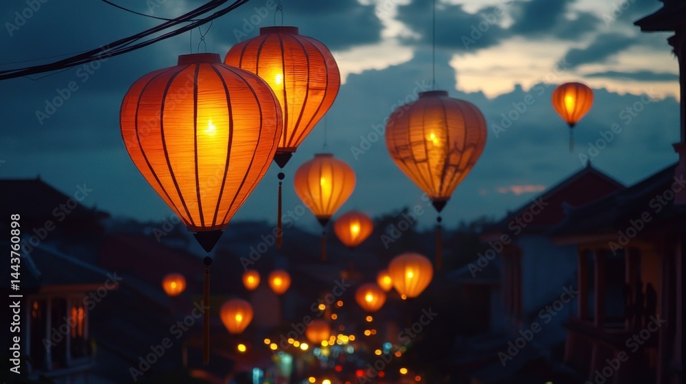Obraz premium Illuminated lanterns at dusk