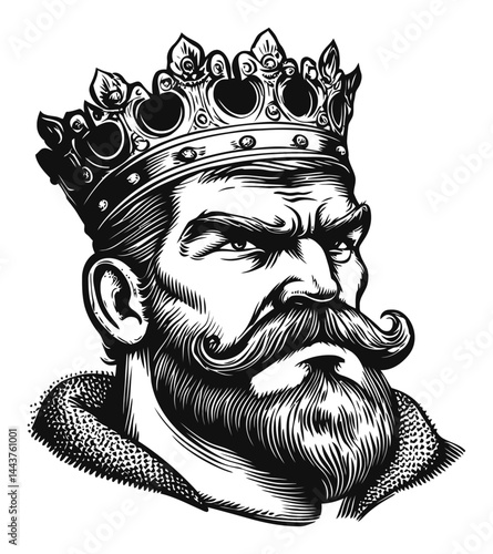 Detailed hand-drawn illustration of a regal king with a crown