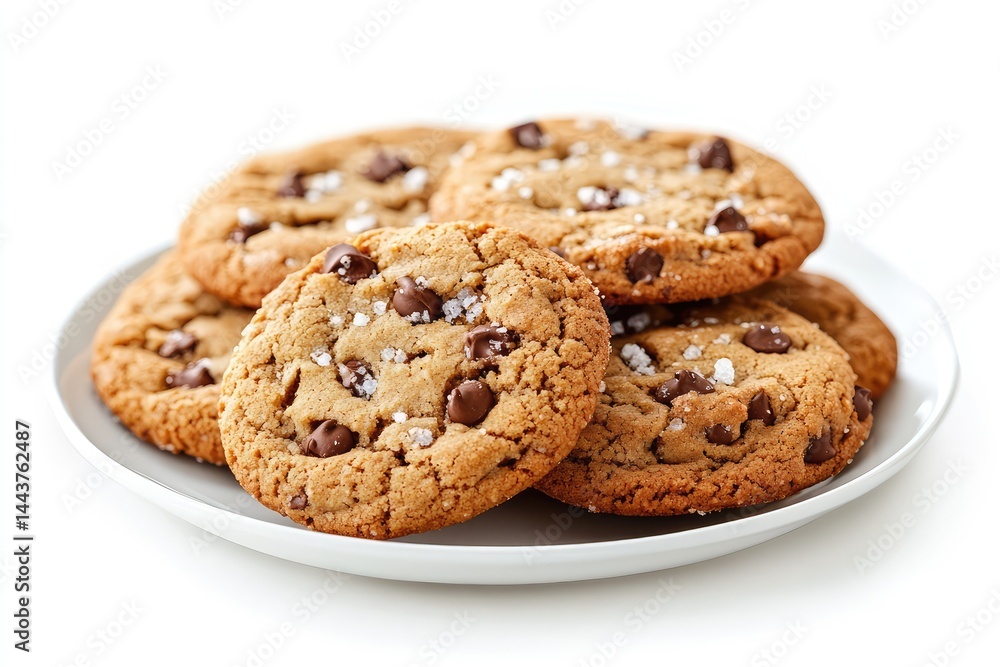 Sweet and salty cookies on plate, white background. AI generated illustration. Sweet and salty cookies on plate, white background. AI generated illustration.