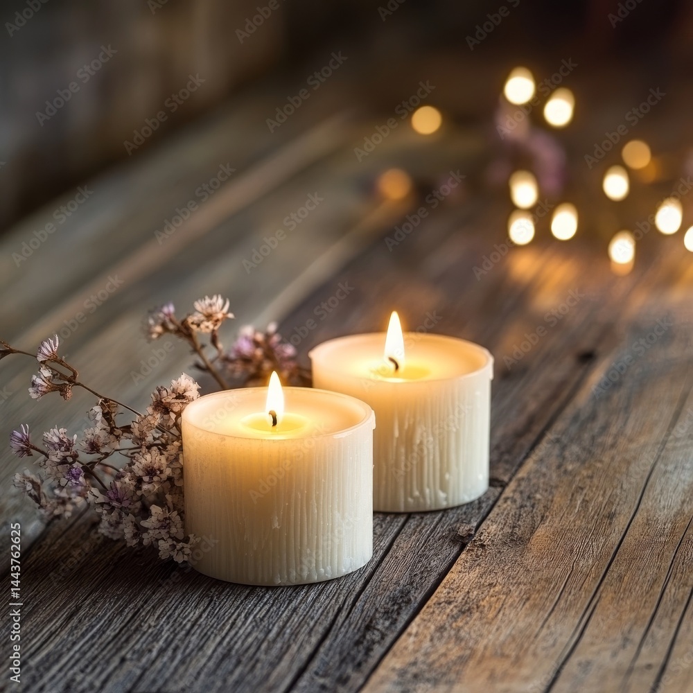 Scented candles, rustic wood. Scented candles, rustic wood.
