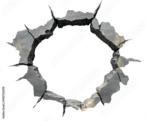 Destruction event cracked ground surface urban environment isolated on transparent background
