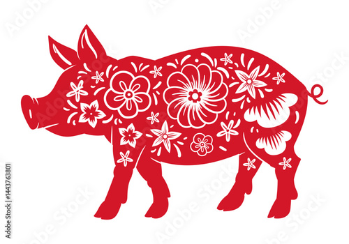 Horoscope pig symbol. Chinese lunar New Year oriental animal silhouette, zodiac astrological calendar piggy sign flat vector illustration. Traditional horoscope piglet icon