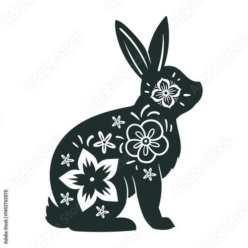 Horoscope rabbit symbol. Chinese lunar New Year oriental animal silhouette, zodiac astrological calendar hare sign flat vector illustration. Traditional horoscope icon