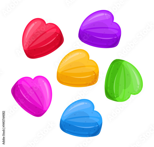 Jelly sweets. Fruity gummy candies, delicious chewy sweets with various flavors flat vector illustration set. Cartoon jelly sweets