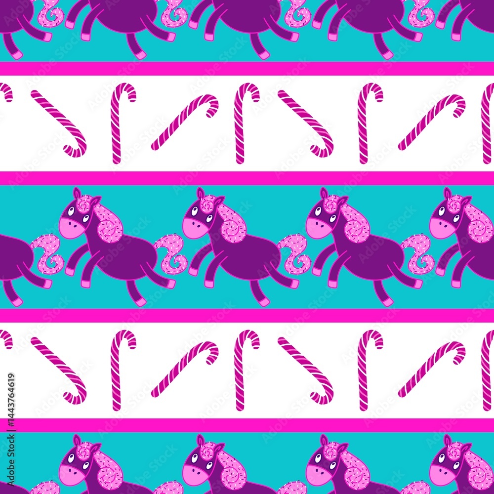 Obraz premium Christmas animals seamless horse pattern for wrapping paper and fabrics